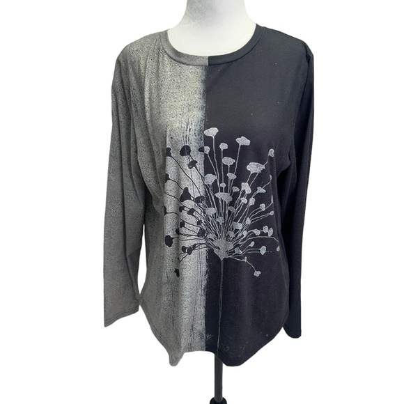 Grey/Black Long Sleeve Crew Neck Fashion T-Shirt Top Size M - Picture 3 of 11